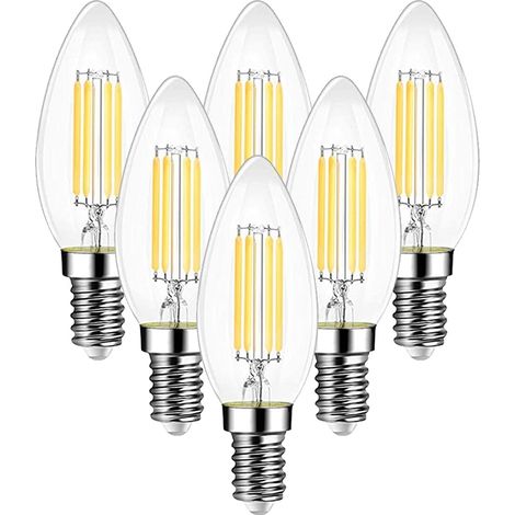 Vintage Led-kerzenfadenbirne E14, 6-w-led-fassung (entspricht Einer Herkömmlichen 60-w-glühbirne), E14-fassung Im Vintage-edison-stil, Warmweiß (2700 K), 750 Lm, 6er-pack [energieklasse E]