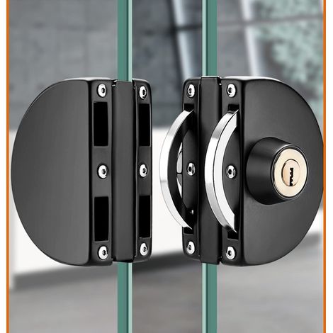 Türschloss Aus Edelstahl Für Glastüren, Kein Bohren Erforderlich. Zentrales Türschloss Für Glastüren. Doppelschiebetür Aus Glas. Schwarz.
