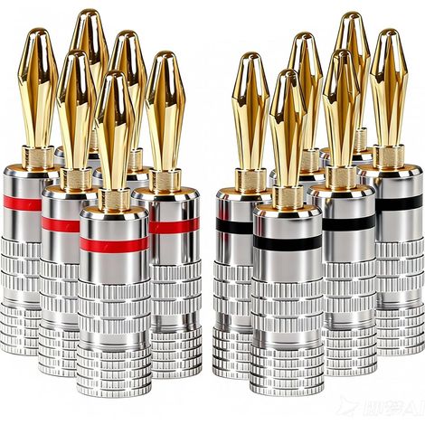 12 Bananenstecker (4 Mm), Vergoldete Kupferanschlüsse, Doppelschrauben, Für Verstärker Und Hifi-lautsprecher