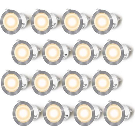 Set Mit 16 Led-einbaustrahlern Für Holzterrassen, Ip67 Wasserdicht, 0,6 W, 12 V Dc, Warmweißes Licht, Mini-beleuchtungsset Für Treppenstufen Und Decken [energieklasse