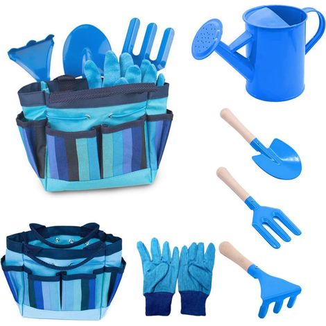 Set Attrezzi Da Giardinaggio Per, Set Attrezzi Da Giardino 6 Pezzi Per, Guanti Da Giardinaggio, Pala, Rastrello, Cazzuola (blau)