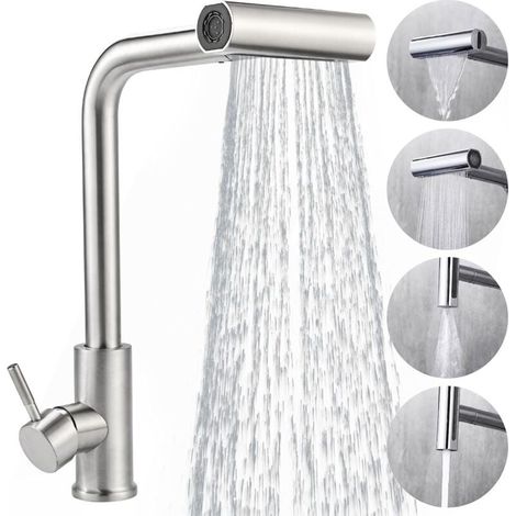 Küchenarmatur Mit Ausziehbarem Brausekopf Aus Edelstahl – 360° Schwenkbare Küchenarmatur Mit Gebürsteter Oberfläche, 4 Strahlarten + Tropfstoppsystem (hoher Druck/wassersparend/einfache Installation)