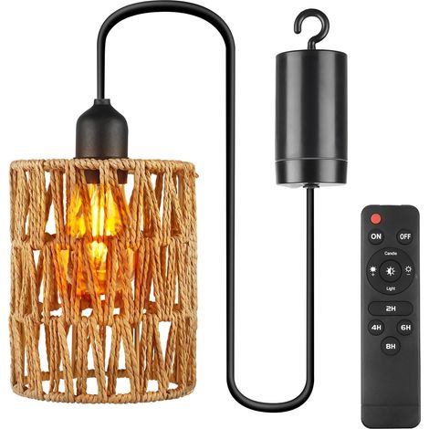 Batteriebetriebene Pendelleuchte Mit Fernbedienung – Wasserdicht Für Den Innen- Und Außenbereich – Rattan-design – 1-w-led – 12 X 15 Cm – E27