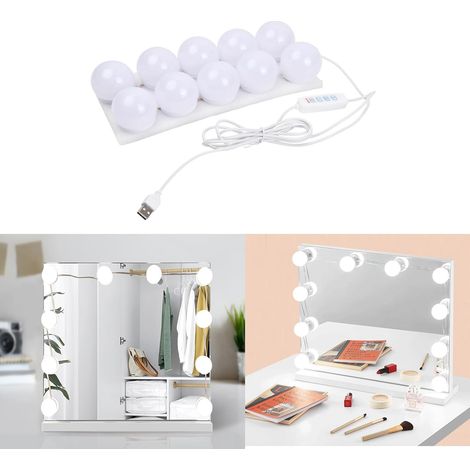 10 Led-schminkspiegelleuchte, Dimmbar, 3 Farben, Hollywood-stil, Glühbirne Für Badezimmer