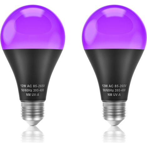 2er-pack E27 12w 395nm Uv-led-lampen, Schwarzlicht, Polycarbonat-aluminium, Halloween-party