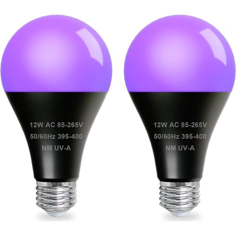 2er-pack Uv-led-lampen, 12 W, E27-sockel, Schwarzlicht 395 Nm, Für Partys, Halloween, Fluoreszierende Farbe