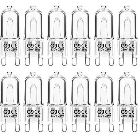 Packung Mit 12 G9 Halogen-glühbirnen, 25 W, Dimmbar, Warmweiß, Für Backofen-deckenbeleuchtung