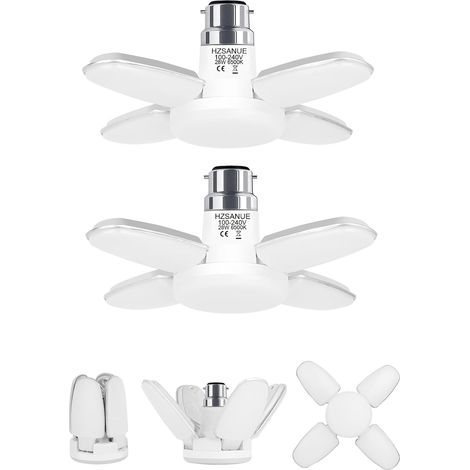2er-pack B22 28w Led-lampen, 3100lm Kaltweiß, Verstellbare Garageneinbauleuchte