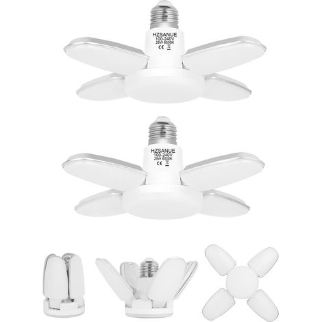 2er-pack E27 28w Led-lampen, Verstellbare Paneele, Kaltweiß 6500k, Für Garage
