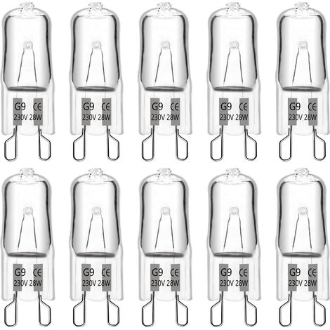 10er-pack G9-halogenlampen, 28 W, Dimmbar, Warmweiß 2700 K, Für Kronleuchter