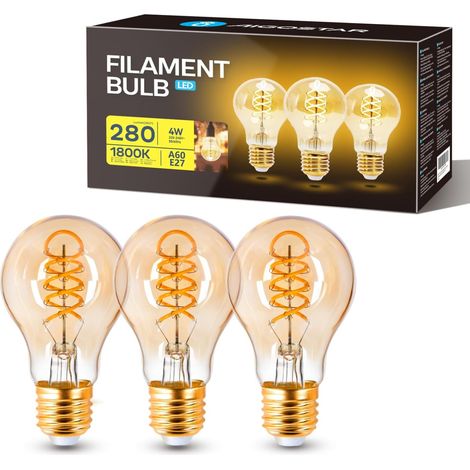 E27 4w A60 Led-lampen, Edison-glühfaden, Bernsteinfarbenes Glas, 1800k, Für Den Innenbereich