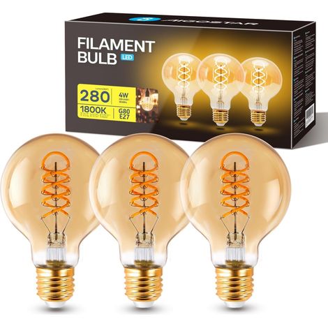 Led-lampen E27, G80, Warmweiß 1800k, Bernsteinfarbenes Glas, Edison-glühfaden, Dekorativ