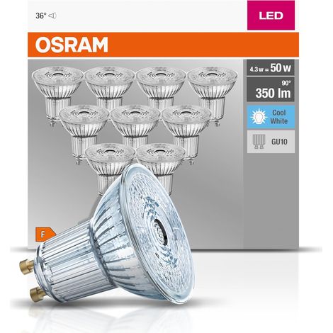 10 Led-lampen, 4,3 W, Gu10-sockel, 4000 K, Glas, Silber, Für Den Innenbereich