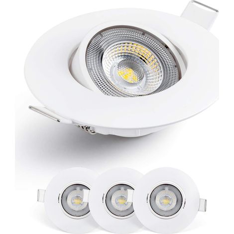 Set Mit 3 Led-einbaustrahlern, 50° Verstellbar, Warmweißes Licht (3000 K), 68 Mm Durchmesser, Für Wohnzimmer, Küche, Büro