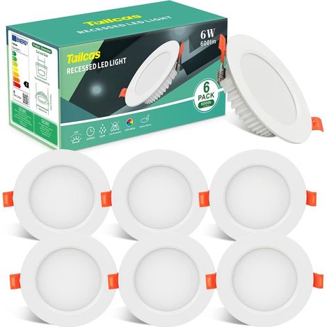 Set Mit 6 Led-einbaustrahlern, Extra Flach 26 Mm, Kaltweiß 6000 K, Ip44 Für Küche Und Bad