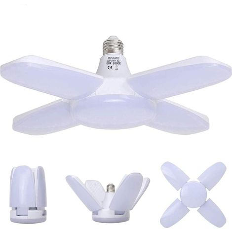 E27 60w Led-lampe, 4 Verstellbare Paneele, 6800 Lm, Kaltweiß 6500 K, Für Garage, Lagerhalle, Fitnessstudio