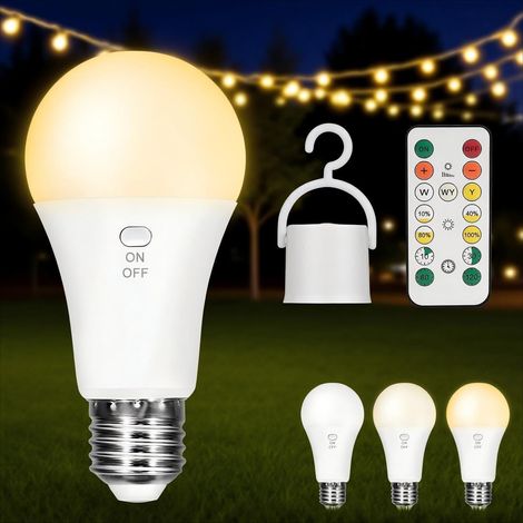 Wiederaufladbare, Dimmbare 7-w-led-lampe Mit E27-fassung, Fernbedienung Und Timer Für Camping