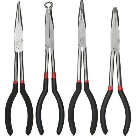 Zangenset, 28 Cm Lange Spitzzange, 4-teiliges Set Bestehend Aus Spitzzange, Gerader Spitzzange, 45-grad-zange, 90-grad-spitzzange Und Rundzange