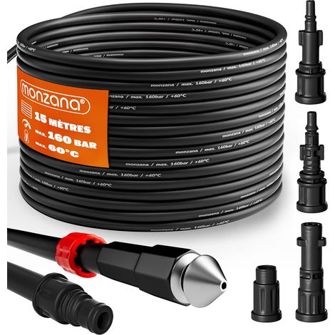 X 15 M Hochdruck-abflussreinigungsschlauch (160 Bar), Edelstahl, 4 Adapter, Für Kärcher K2-k7