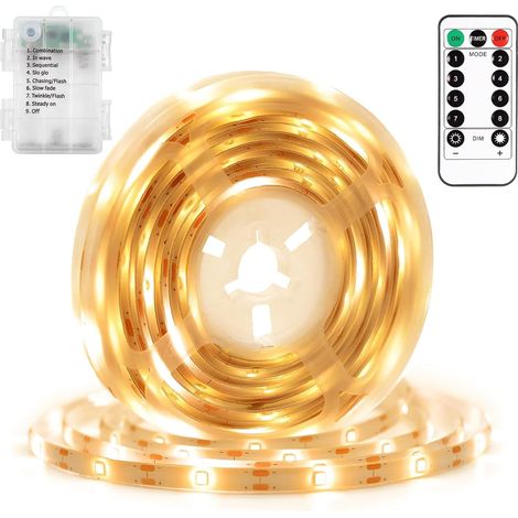 X 2 M Led-streifen, 60 Warmweiße Leds, Fernbedienung Mit Timer, Ip54 Wasserdicht, Für Den Innen- Und Außenbereich