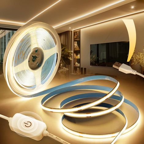 X 5 M Usb Cob Led-streifen, Warmweiß (3000 K), Dimmbar, 320 Leds/m, Flexibel, Für Fernseher, Kleiderschrank, Schlafzimmer