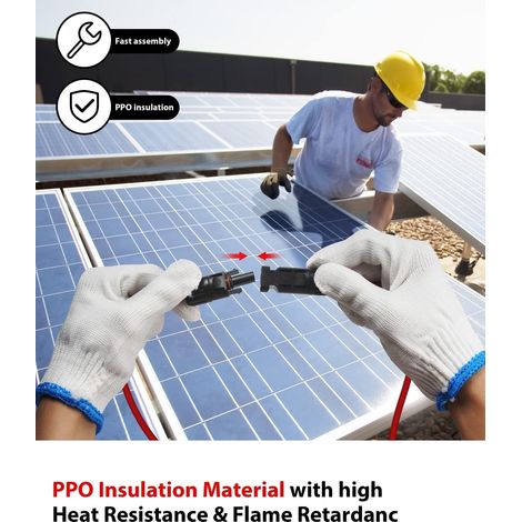 Solarkabel, 5 Meter, Pv-stecker (männlich/weiblich), 4 Mm² Verzinntes Kupfer, Schutzart Ip68 (uv-beständig), Photovoltaikmodul