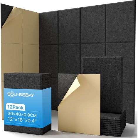 Packung Mit 12 Akustikpaneelen, Selbstklebend, Hochdicht, Polyester, Zur Wandverkleidung