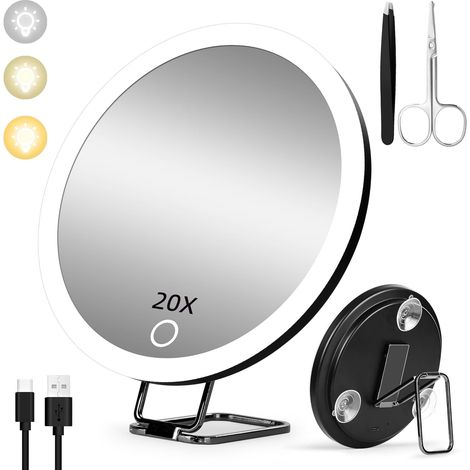 Vergrößerungsspiegel, 15,2 Cm Durchmesser, Wiederaufladbar, 3 Lichtmodi, 360°-ständer, Saugnäpfe, Make-up