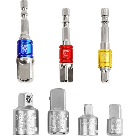 Set Mit 7 Steckschlüsseladaptern Aus Chrom-vanadium-stahl Für Schlagschrauber, Bohrmaschine Und Schraubendreher