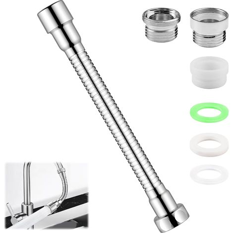 X 30 Cm Wasserhahnverlängerung, Edelstahl, 360° Flexibler Schlauch, Inklusive Adapter, Küche/badezimmer