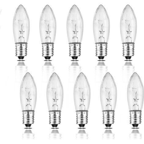 10 Glühbirnen, E10-sockel, 34 V, 3 W, Warmweißes Licht, Wellglas, Für Weihnachtspyramiden
