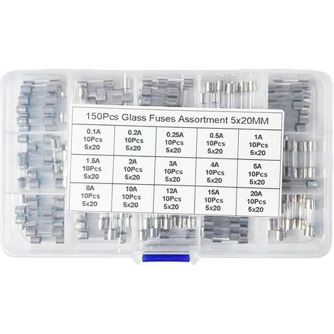 Packung Mit 150 Glassicherungen 5x20mm, Schnellwirkend, Vernickeltes Kupfer, Für Elektronik