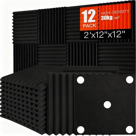12er-set Akustikpaneele, 3d-polyurethanschaum, Schallabsorption, Für Studio Und Büro, Schwarz