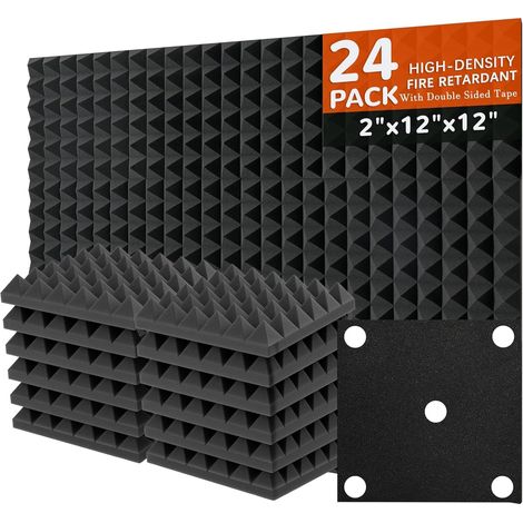 Set Mit 24 Akustikschaumstoffplatten, Schalldichte Pyramidenform 30 X 30 X 5 Cm, Für Studio Und Büro