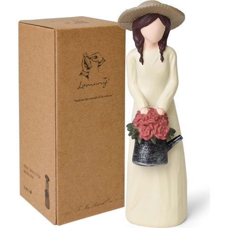 Gartenfigur Aus Kunstharz, Dame Mit Strohhut, Gießkanne Und Blumen, Außendekoration Für Büros