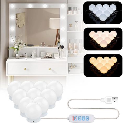 14 Led-hollywood-spiegellampen, Dimmbar Per Usb, 3 Farben, Für Schminktisch Und Badezimmer