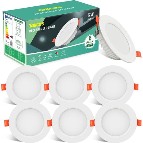 Set Mit 6 Led-einbaustrahlern, Extraflach 26 Mm, Neutralweiß 4500 K, Ip44 Wasserdicht, Für Badezimmer