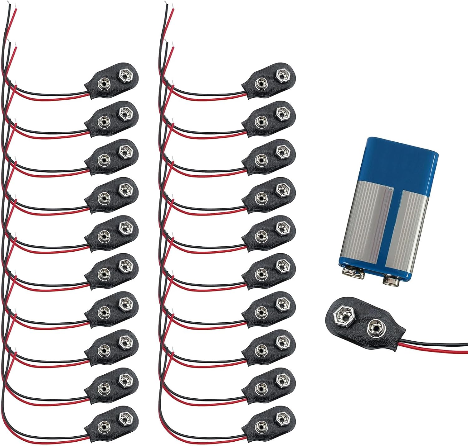 20 9v-batterieanschlüsse, 150 Mm Kabel, Blanke Drähte, Typ I, Schwarz, Für Elektronik