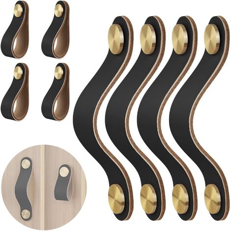 Set Mit 4 Ledermöbelgriffen, 96 Mm Lochabstand, Kupfer, Vintage, Küche Badezimmer