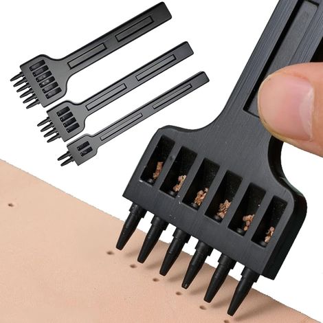 3-teiliges Ahlenset Aus Leder, Legierter Stahl, 2/4/6 Zähne, 4 Mm Teilung, Für Gürtel, Taschen Und Geldbörsen