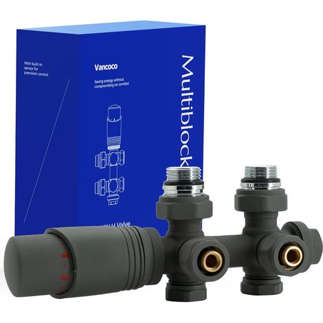 Multiblock-einheit In Anthrazitgrau, 7-stufiger Thermostat, Massives Messing, 50-mm-zentralanschluss, Für Badezimmerheizkörper