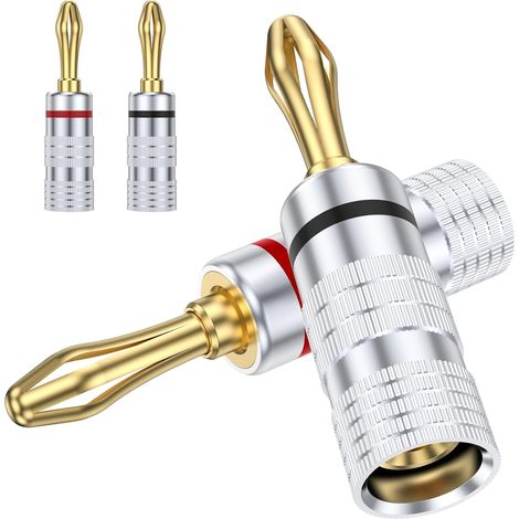Paar Bananenstecker, 24 Karat Vergoldetes Messing, Doppelschrauben, Lautsprecherkabel, Heimkino