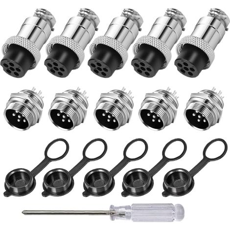5-teiliges Luftfahrt-steckverbinderset, 6-polig Gx16, 16 Mm Gewinde, Metall, Stecker/buchse-set, Für Industrielle Instrumente