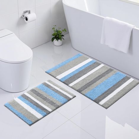 2er-set Badematten, Saugfähige Mikrofaser, Rutschfeste Unterseite, Langer Flor, Badezimmer