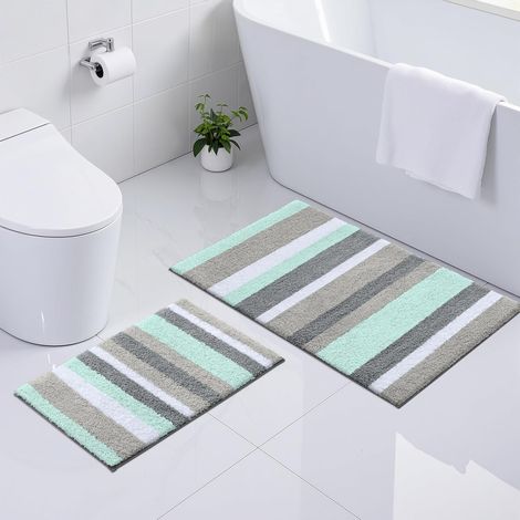 Set Mit 2 Badematten, Mikrofaser, Rutschfest, Saugfähig, Badezimmer
