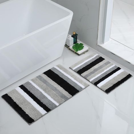 Set Mit 2 Rutschfesten Badematten, Weiche, Saugfähige Mikrofaser, Maschinenwaschbar, 40 X 60 Cm Und 50 X 80 Cm, Grau/schwarz