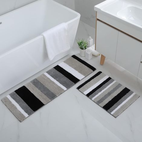 2er-set Badematten, Weiche Mikrofaser, Saugfähiger Langflor, Rutschfestes Tpr, Maschinenwaschbar, Badezimmer