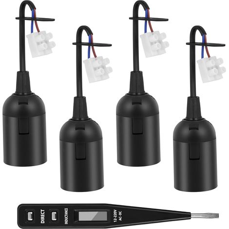 Set Mit 4 E27-fassungen, 12 Cm Kabel, Schwarzem Kunststoff, Spannungsprüfer, Für Die Renovierung Von Leuchten