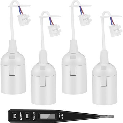 Set Mit 4 E27-fassungen Inklusive Kabel, Vde-spannungsprüfer, Weißer Kunststoffhalterung, 12 Cm Kabel, Für Die Beleuchtungsrenovierung