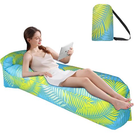 Aufblasbares Sofa, 200 X 70 Cm, Polyester, Himmelblau, Tragkraft 200 Kg, Für Strand, Camping, Garten